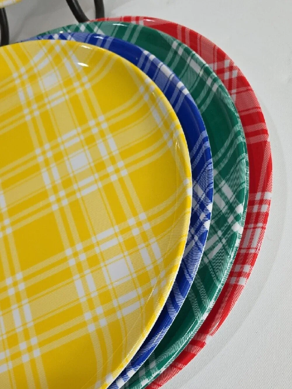 Yellow Plaid Melamine Dinner Plate - Set 6 of Colorful Patterned Plates